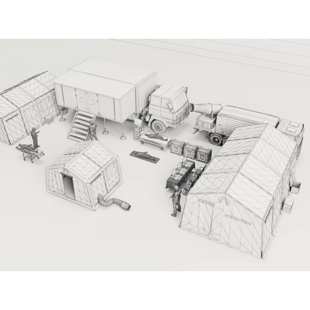 Army Medic Camp Tent 3D Model – Low Poly Medical Props Pack, FBX - View 15