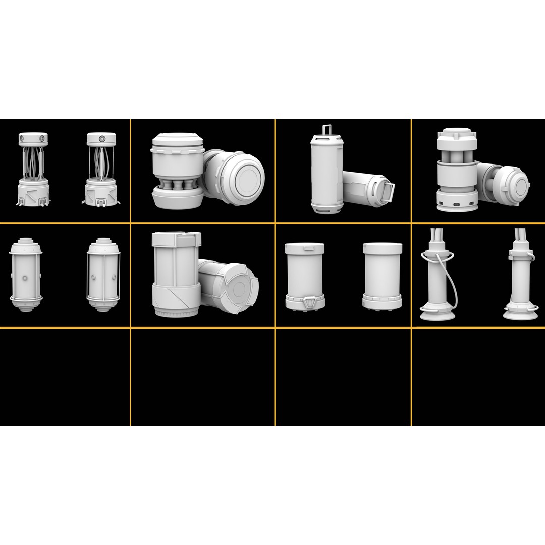 Sci-Fi Capsule and Barrel Kitbash 3D Model – Detailed PBR Assets for Blender