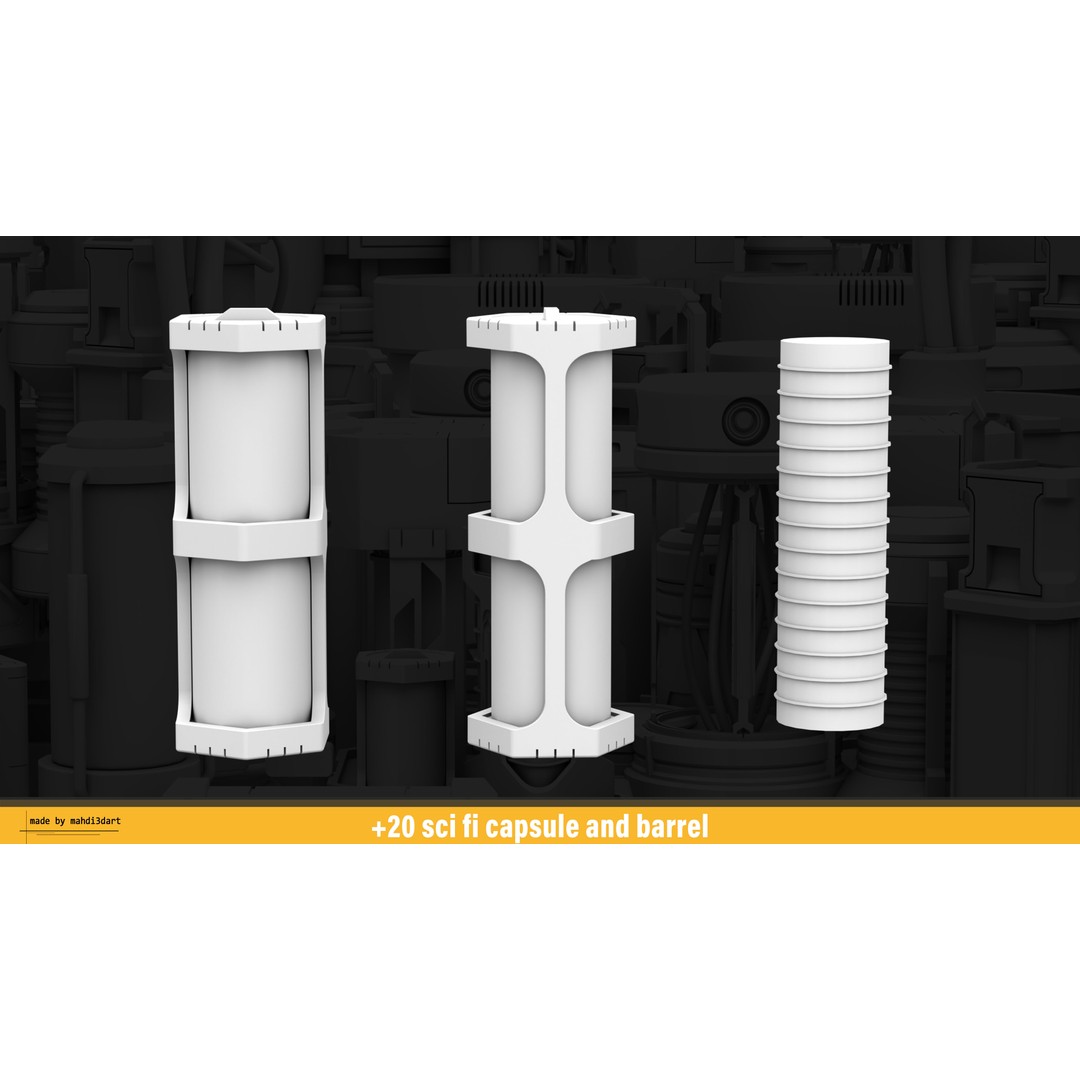 Sci-Fi Capsule and Barrel Kitbash 3D Model – Detailed PBR Assets for Blender - View 10