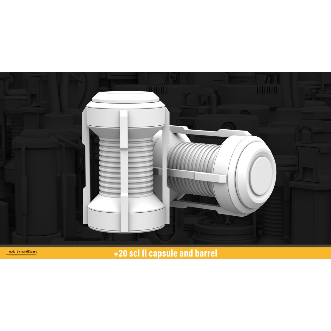 Sci-Fi Capsule and Barrel Kitbash 3D Model – Detailed PBR Assets for Blender - View 11