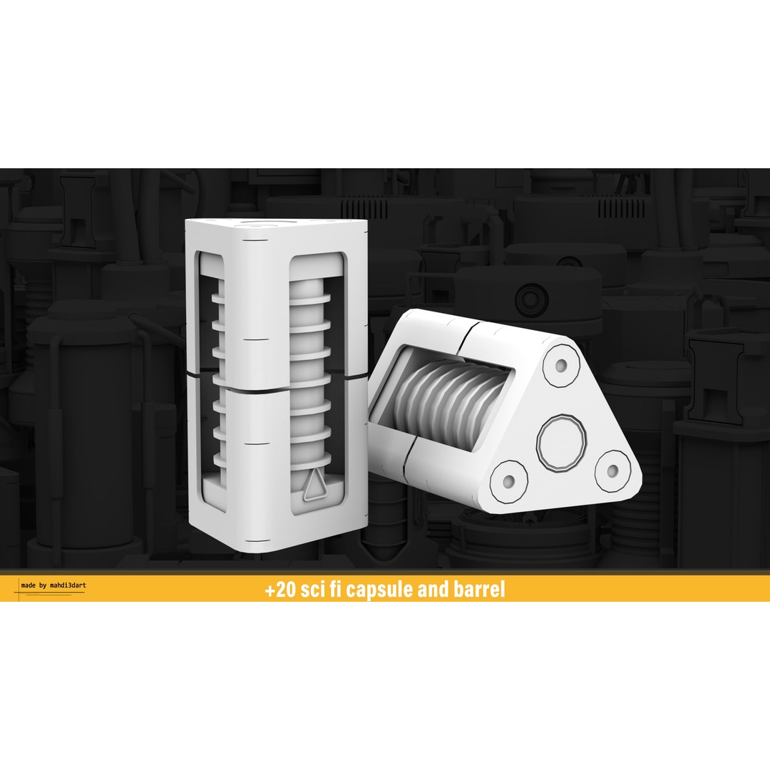 Sci-Fi Capsule and Barrel Kitbash 3D Model – Detailed PBR Assets for Blender - View 12