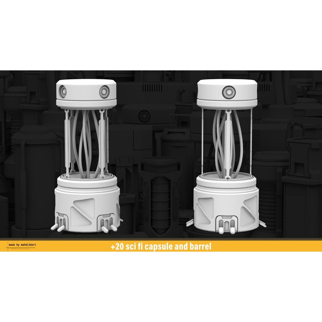 Sci-Fi Capsule and Barrel Kitbash 3D Model – Detailed PBR Assets for Blender - View 14