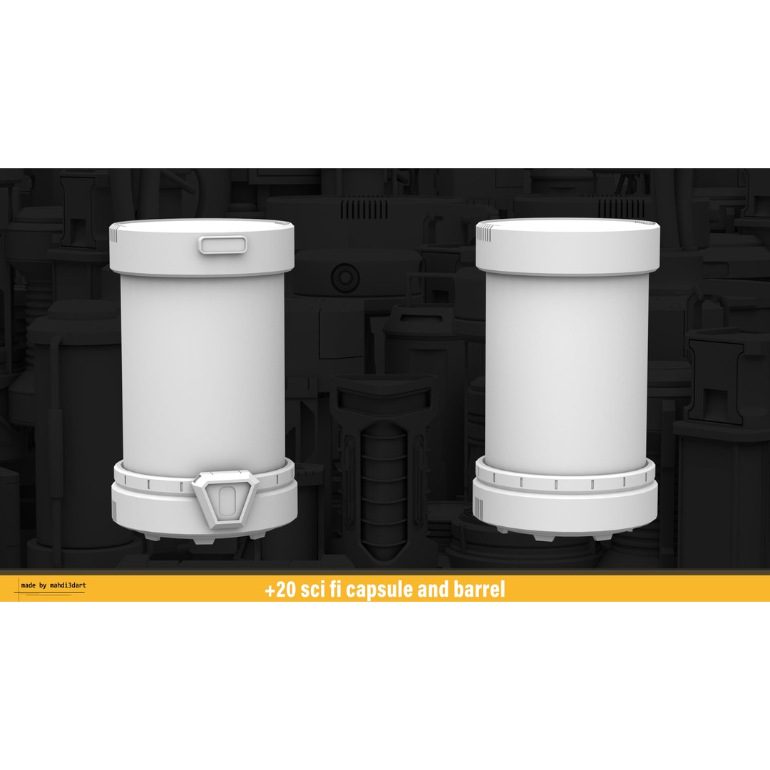 Sci-Fi Capsule and Barrel Kitbash 3D Model – Detailed PBR Assets for Blender - View 17