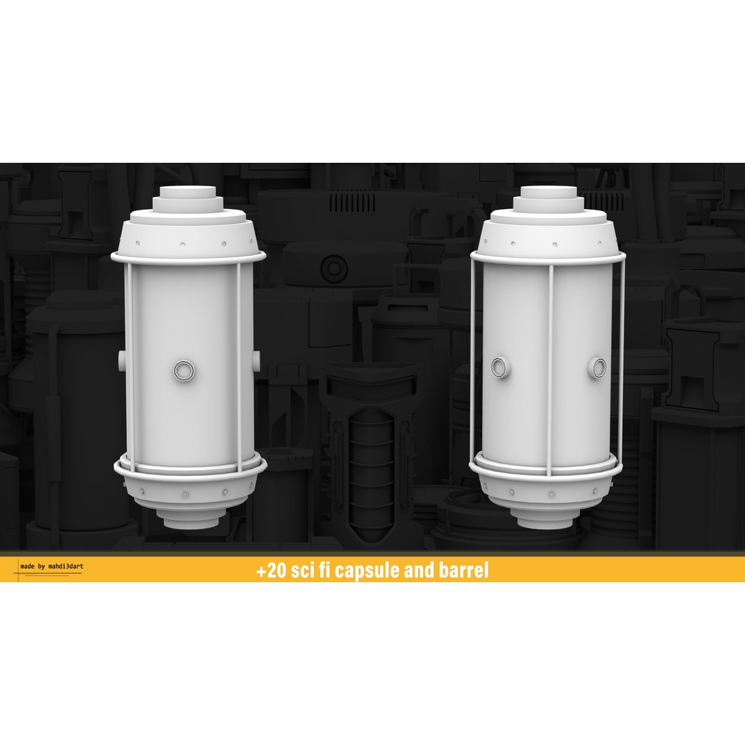 Sci-Fi Capsule and Barrel Kitbash 3D Model – Detailed PBR Assets for Blender - View 18