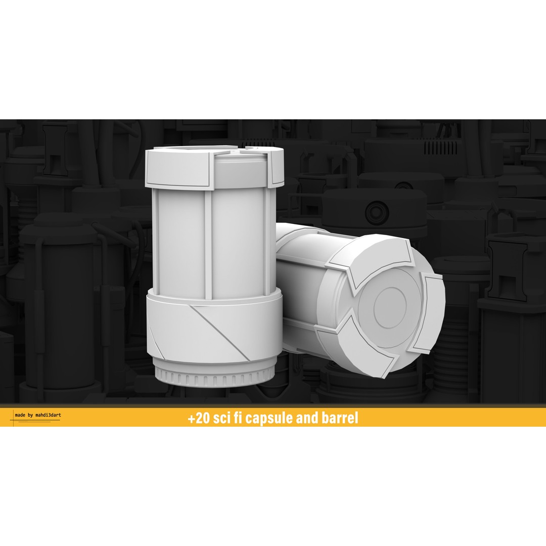 Sci-Fi Capsule and Barrel Kitbash 3D Model – Detailed PBR Assets for Blender - View 19