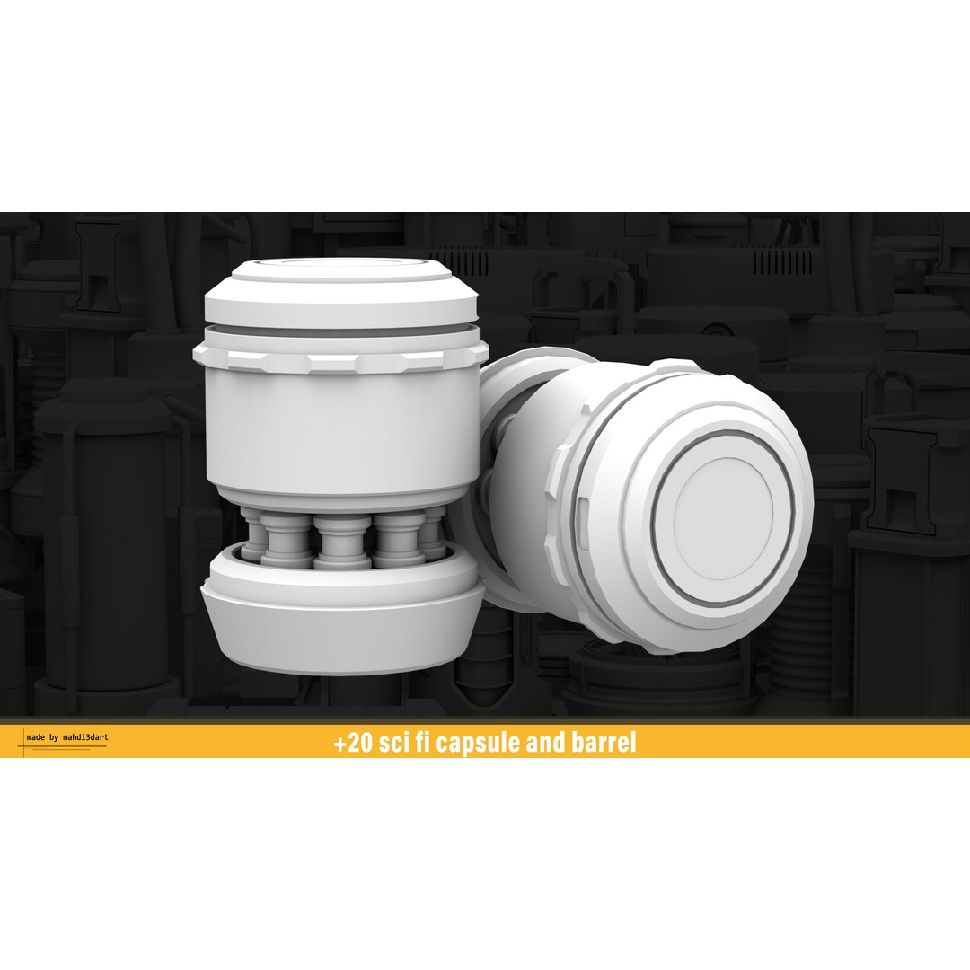 Sci-Fi Capsule and Barrel Kitbash 3D Model – Detailed PBR Assets for Blender - View 20