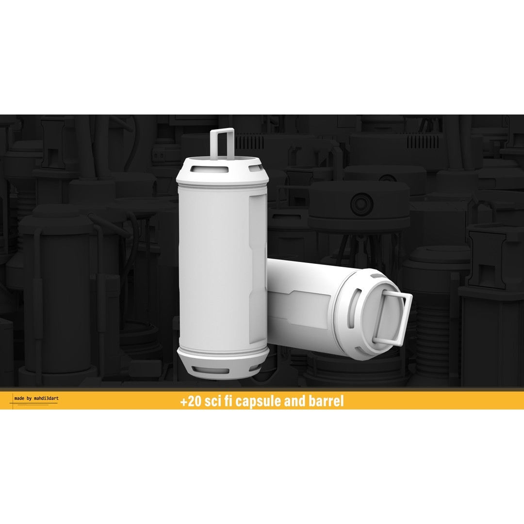Sci-Fi Capsule and Barrel Kitbash 3D Model – Detailed PBR Assets for Blender - View 21