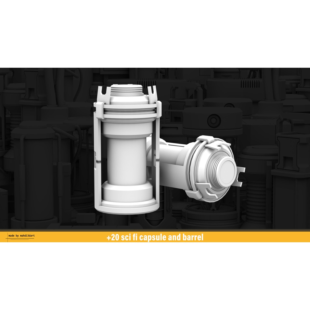 Sci-Fi Capsule and Barrel Kitbash 3D Model – Detailed PBR Assets for Blender - View 22