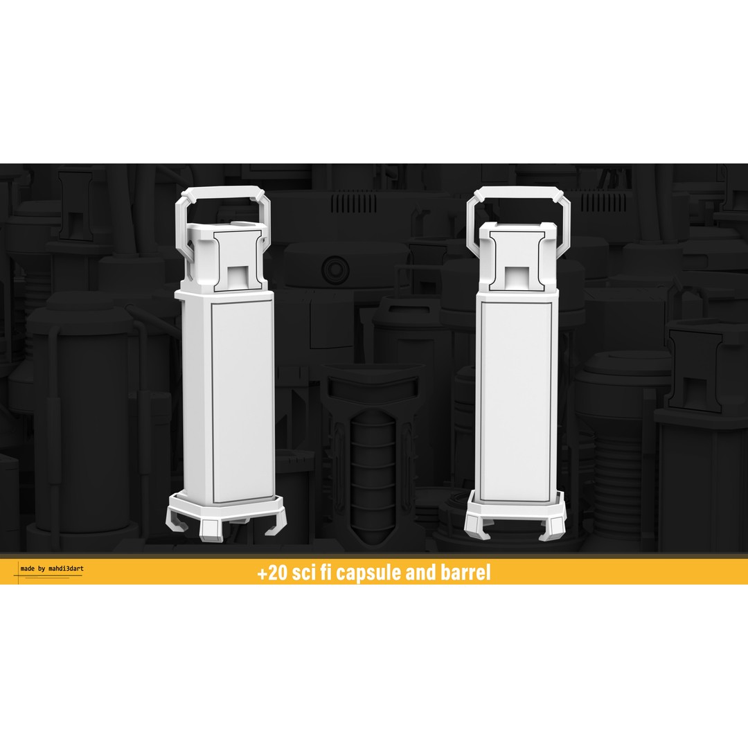 Sci-Fi Capsule and Barrel Kitbash 3D Model – Detailed PBR Assets for Blender - View 23