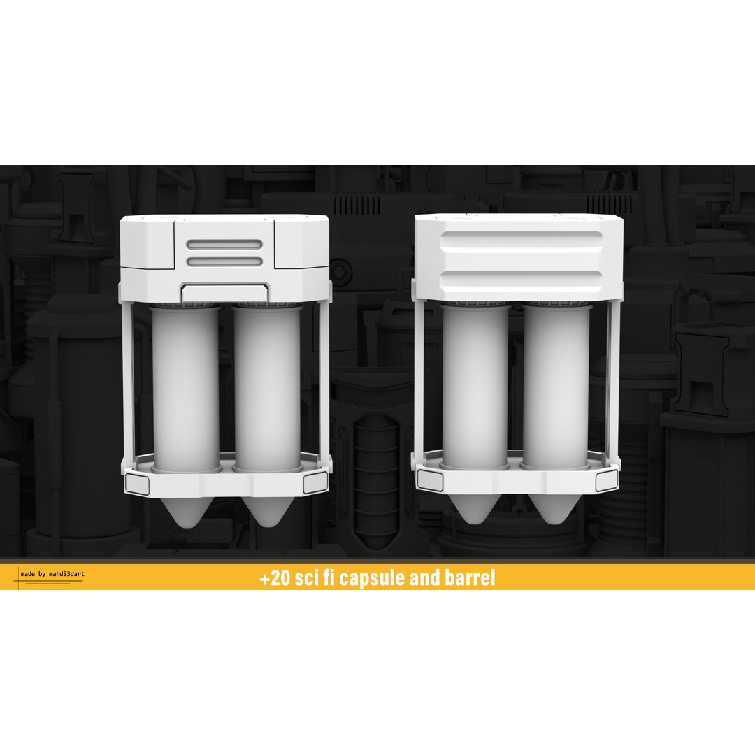 Sci-Fi Capsule and Barrel Kitbash 3D Model – Detailed PBR Assets for Blender - View 24