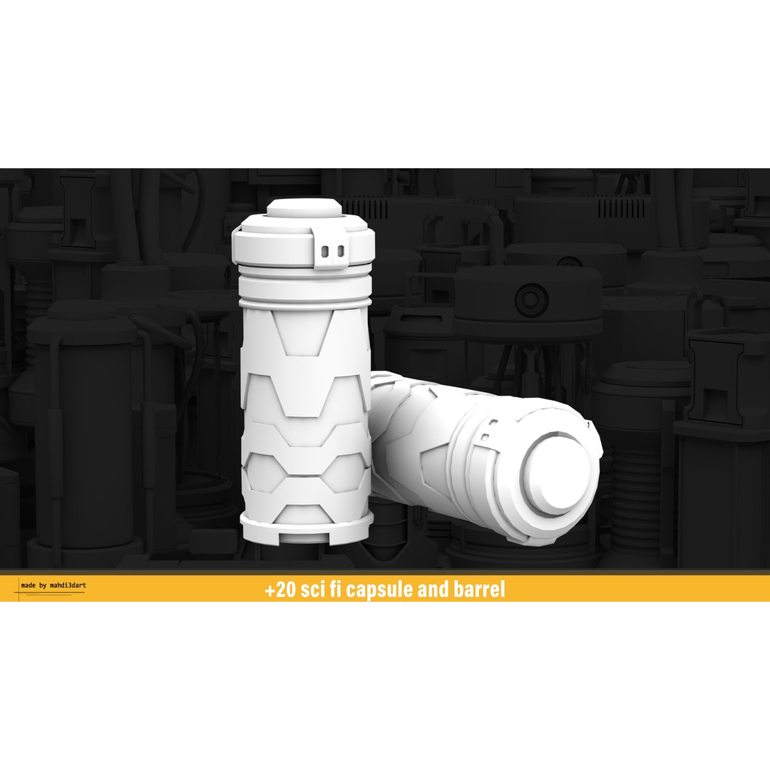 Sci-Fi Capsule and Barrel Kitbash 3D Model – Detailed PBR Assets for Blender - View 25