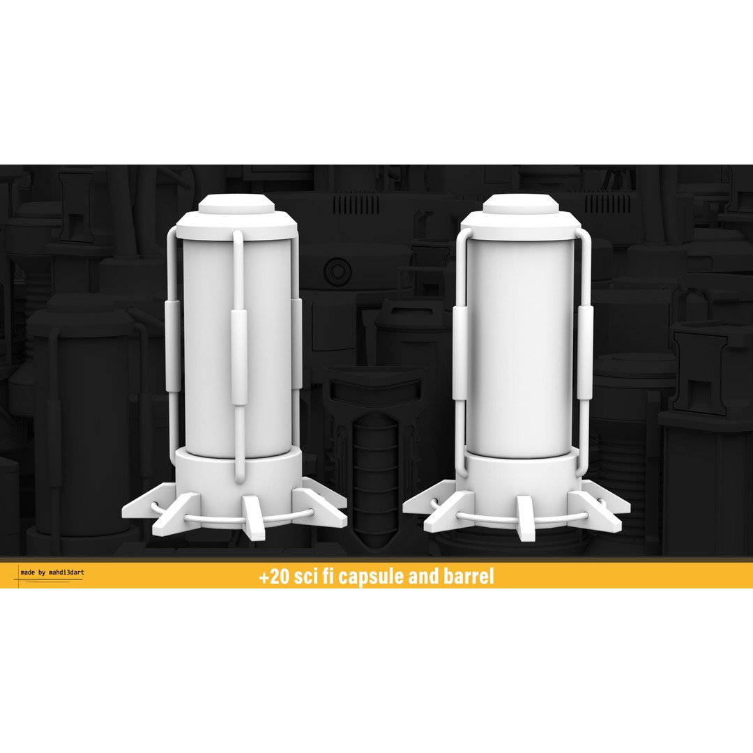 Sci-Fi Capsule and Barrel Kitbash 3D Model – Detailed PBR Assets for Blender - View 26