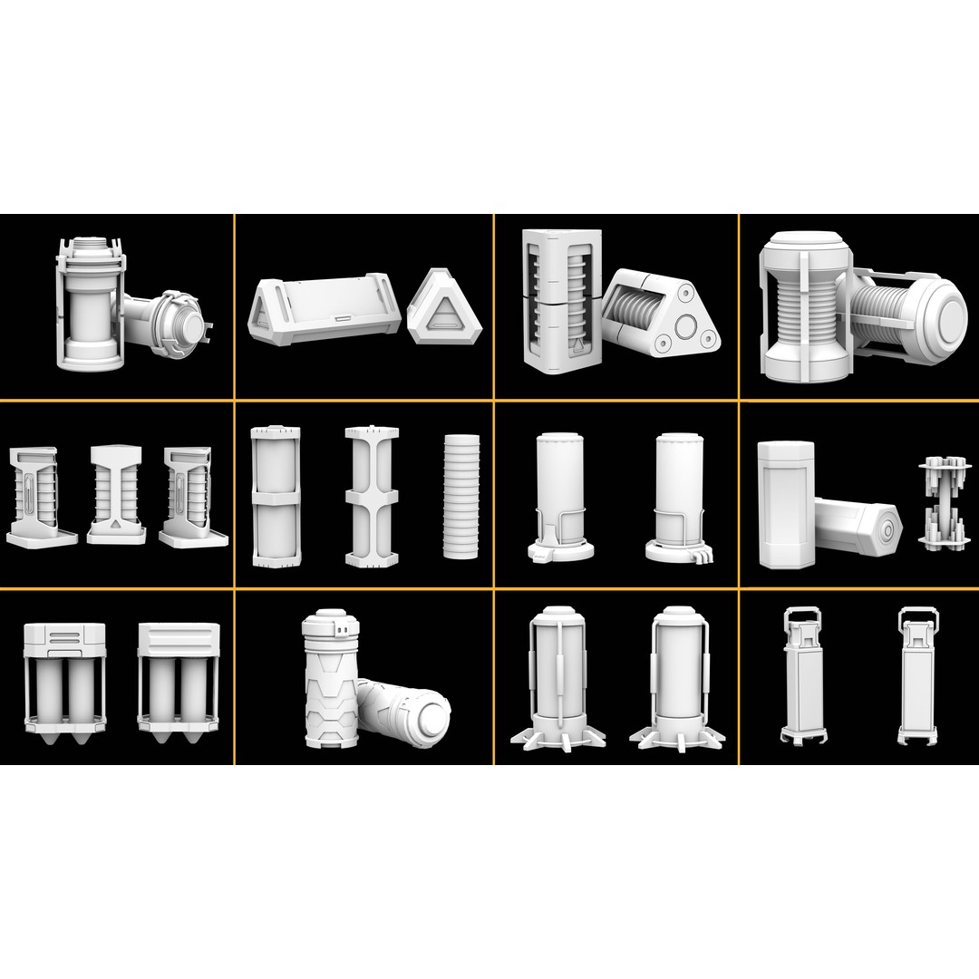 Sci-Fi Capsule and Barrel Kitbash 3D Model – Detailed PBR Assets for Blender - View 27