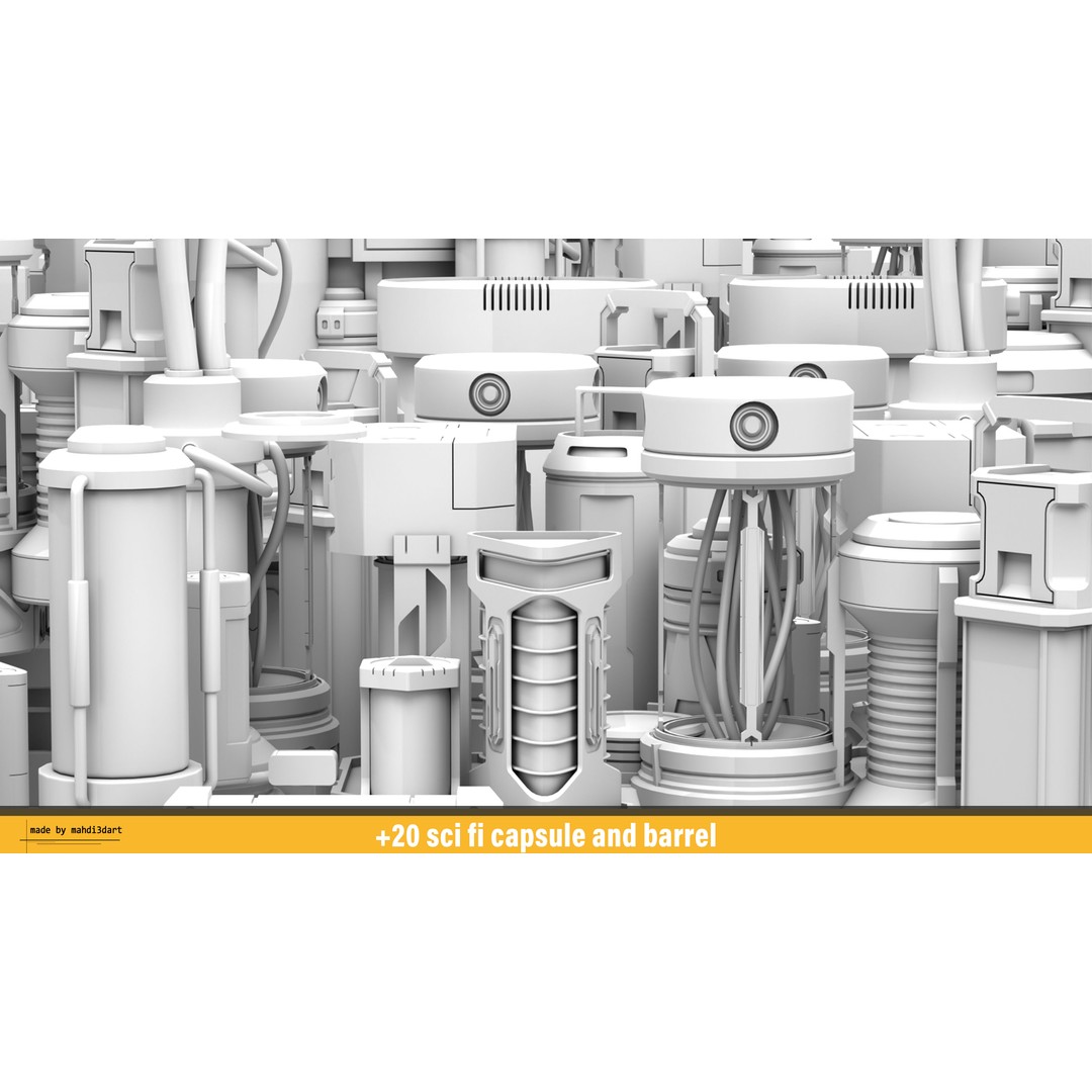 Sci-Fi Capsule and Barrel Kitbash 3D Model – Detailed PBR Assets for Blender - View 3