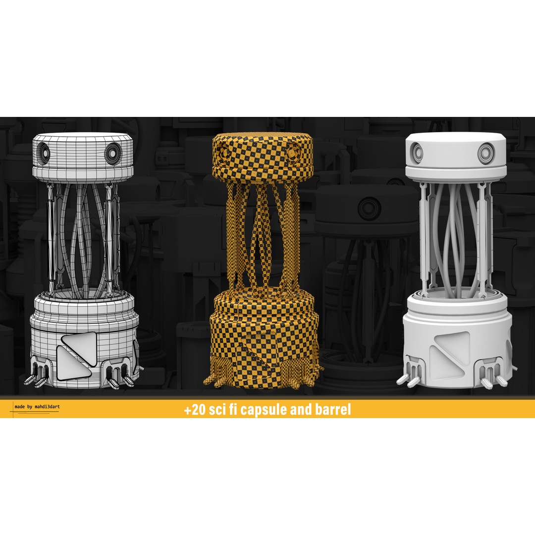 Sci-Fi Capsule and Barrel Kitbash 3D Model – Detailed PBR Assets for Blender - View 4