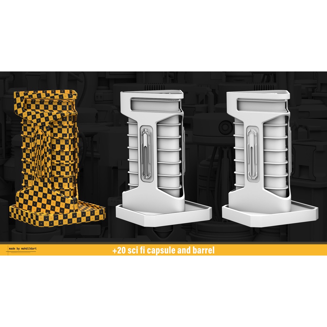 Sci-Fi Capsule and Barrel Kitbash 3D Model – Detailed PBR Assets for Blender - View 5