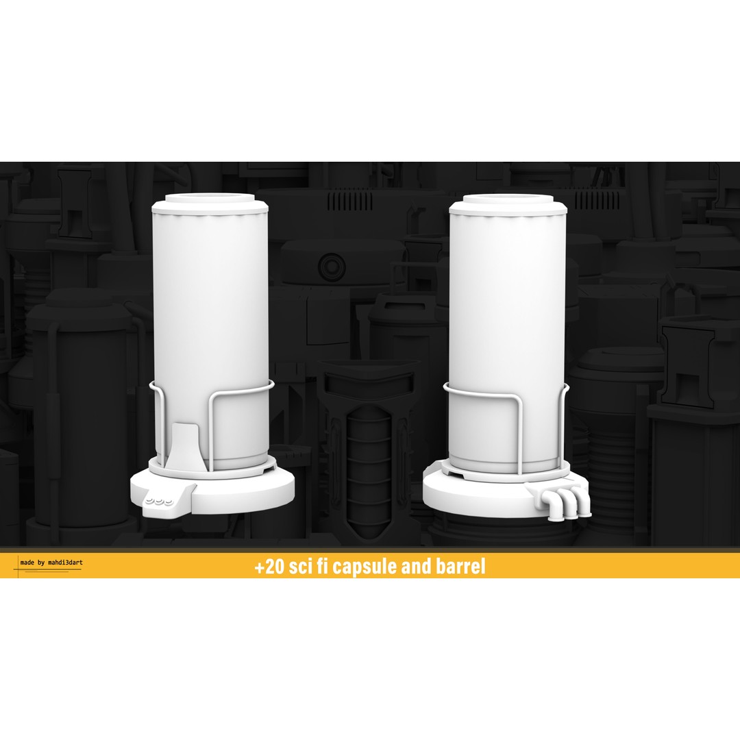 Sci-Fi Capsule and Barrel Kitbash 3D Model – Detailed PBR Assets for Blender - View 8