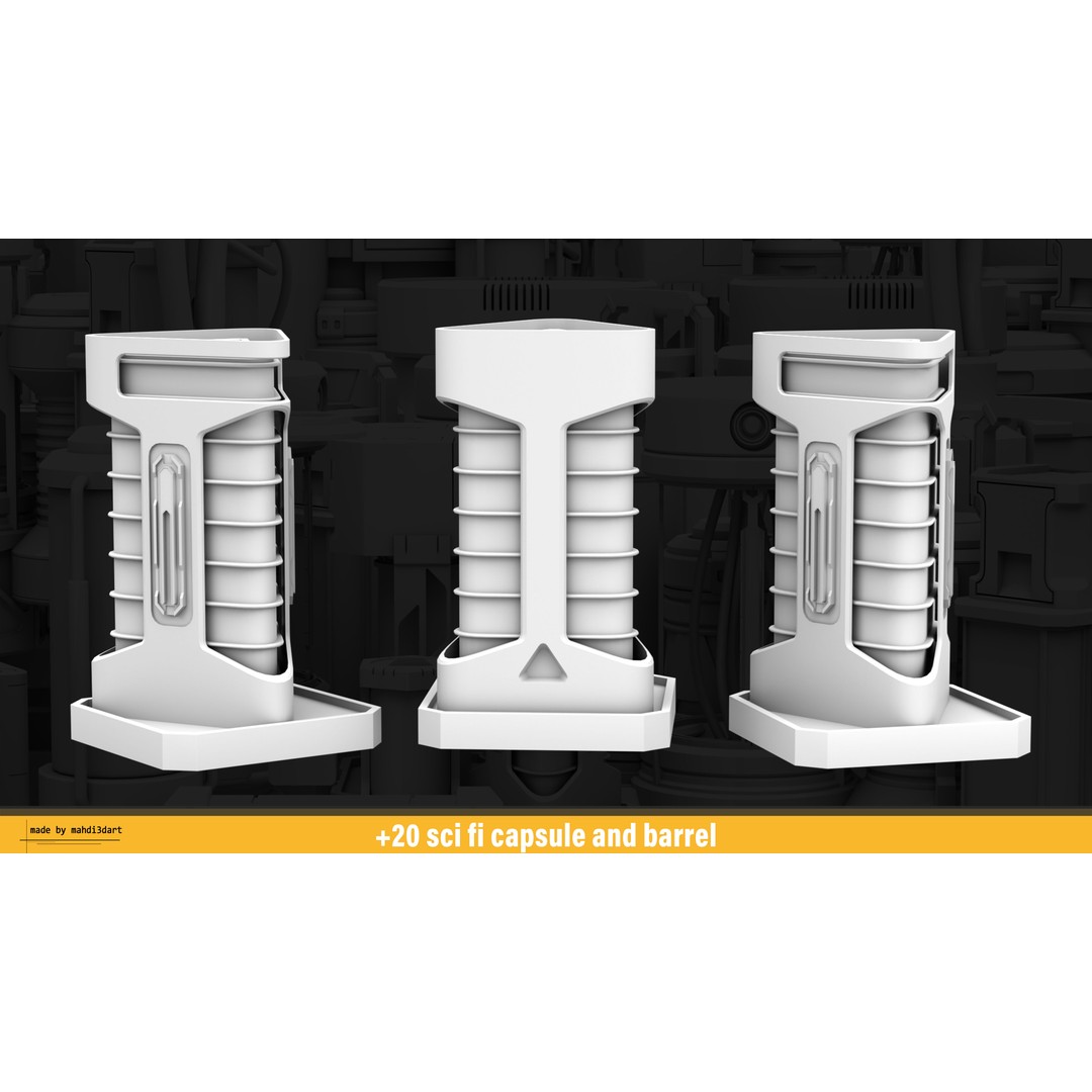 Sci-Fi Capsule and Barrel Kitbash 3D Model – Detailed PBR Assets for Blender - View 9