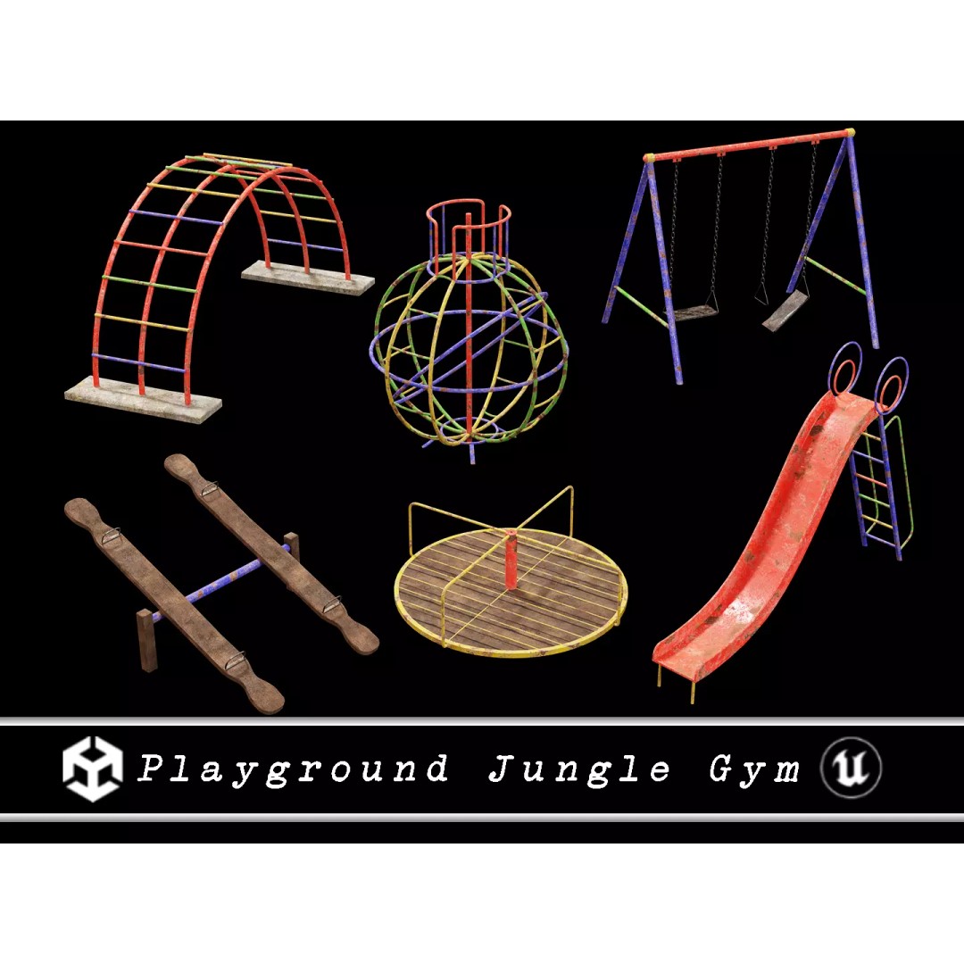Playground Jungle Gym Set 3D Model – Low Poly PBR Game Asset, FBX - View 2
