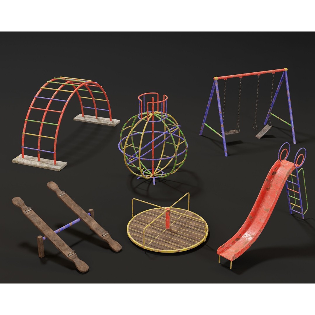 Playground Jungle Gym Set 3D Model – Low Poly PBR Game Asset, FBX - View 3