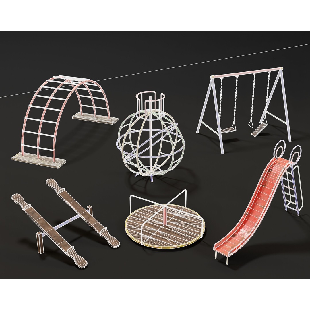 Playground Jungle Gym Set 3D Model – Low Poly PBR Game Asset, FBX - View 4