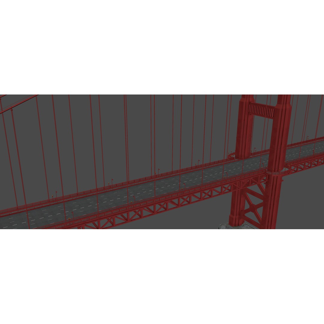 Golden Gate Bridge 3D Model – Low Poly Landmark Asset, FBX, OBJ, Blender - View 13