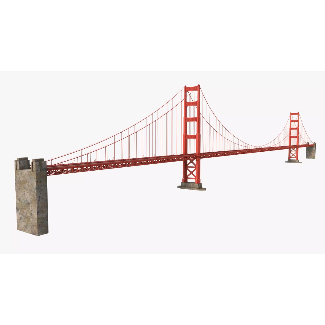 Golden Gate Bridge 3D Model – Low Poly Landmark Asset, FBX, OBJ, Blender - View 2