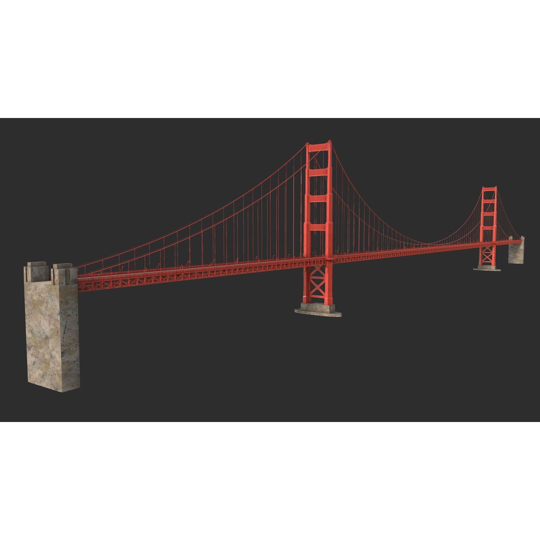 Golden Gate Bridge 3D Model – Low Poly Landmark Asset, FBX, OBJ, Blender - View 3