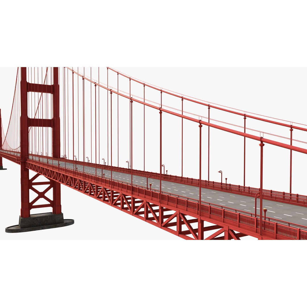 Golden Gate Bridge 3D Model – Low Poly Landmark Asset, FBX, OBJ, Blender - View 6