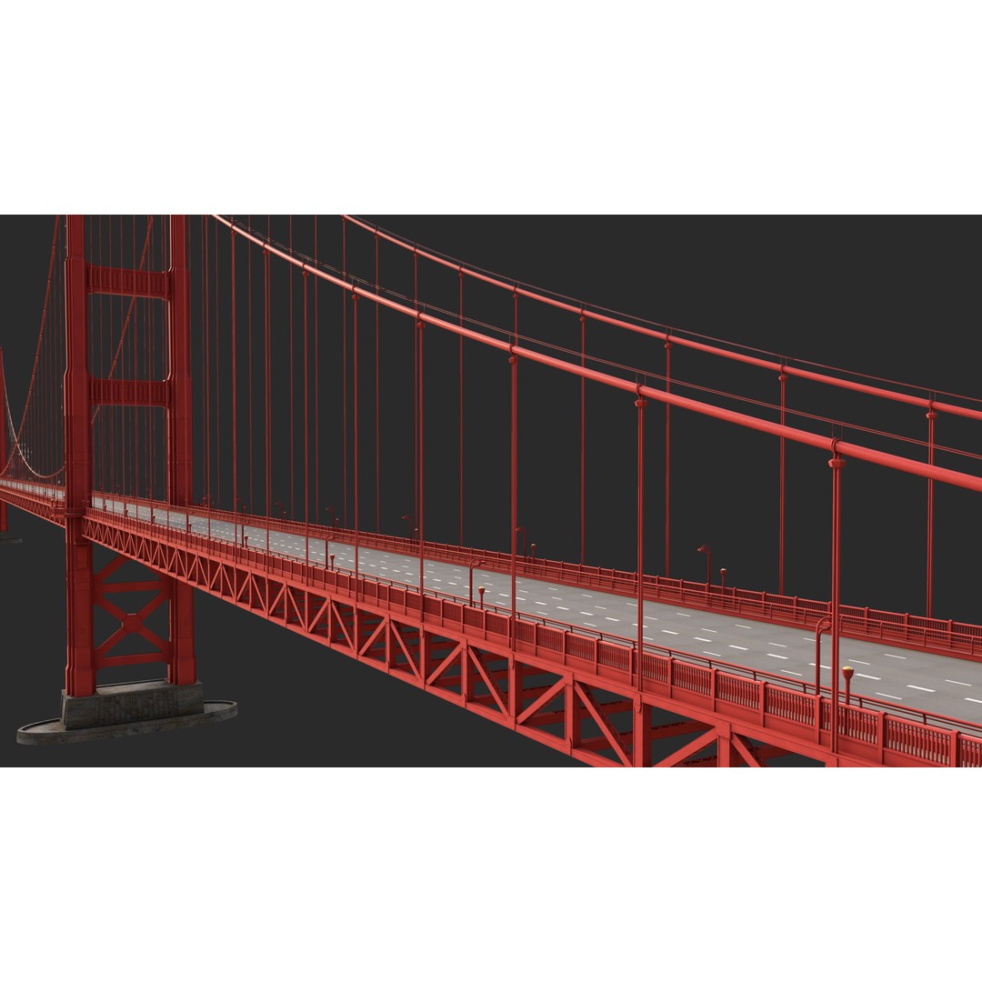 Golden Gate Bridge 3D Model – Low Poly Landmark Asset, FBX, OBJ, Blender - View 7