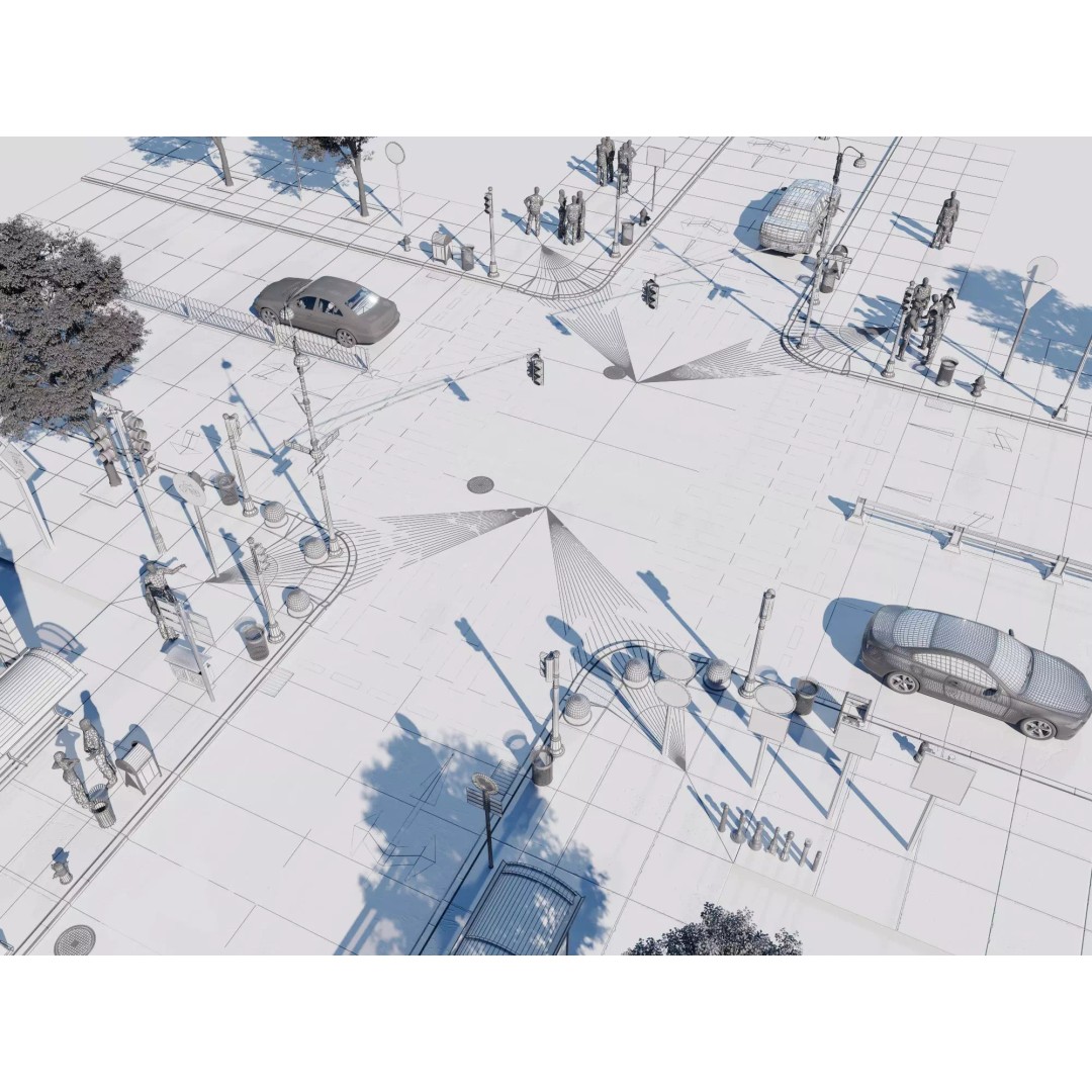 City Street Intersection 3D Model – Low Poly Urban Scene, FBX, PBR - View 10