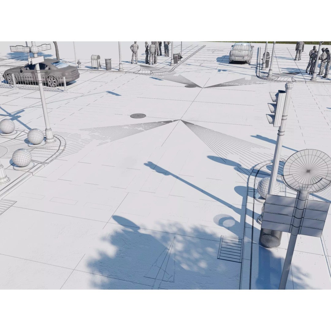 City Street Intersection 3D Model – Low Poly Urban Scene, FBX, PBR - View 11