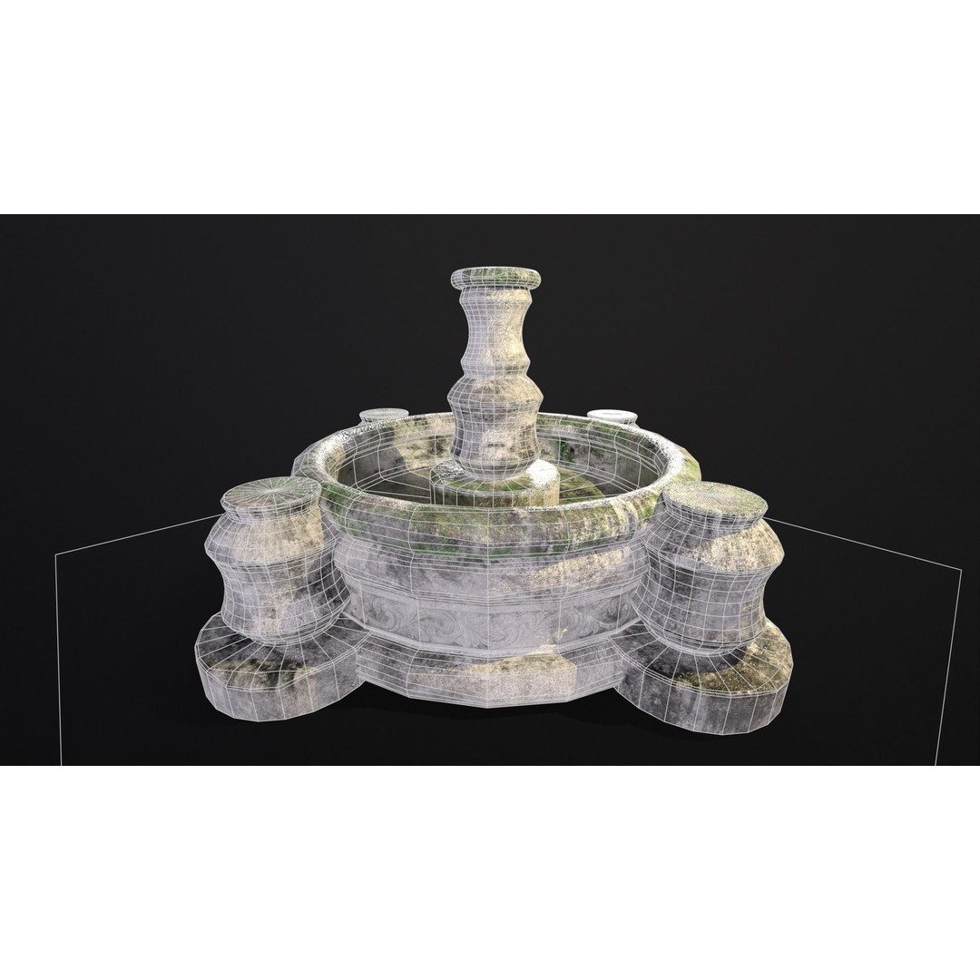 Round Stone Fountain 3D Model – Low Poly PBR Asset, FBX, OBJ