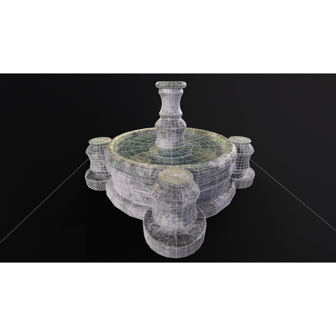 Round Stone Fountain 3D Model – Low Poly PBR Asset, FBX, OBJ - View 10