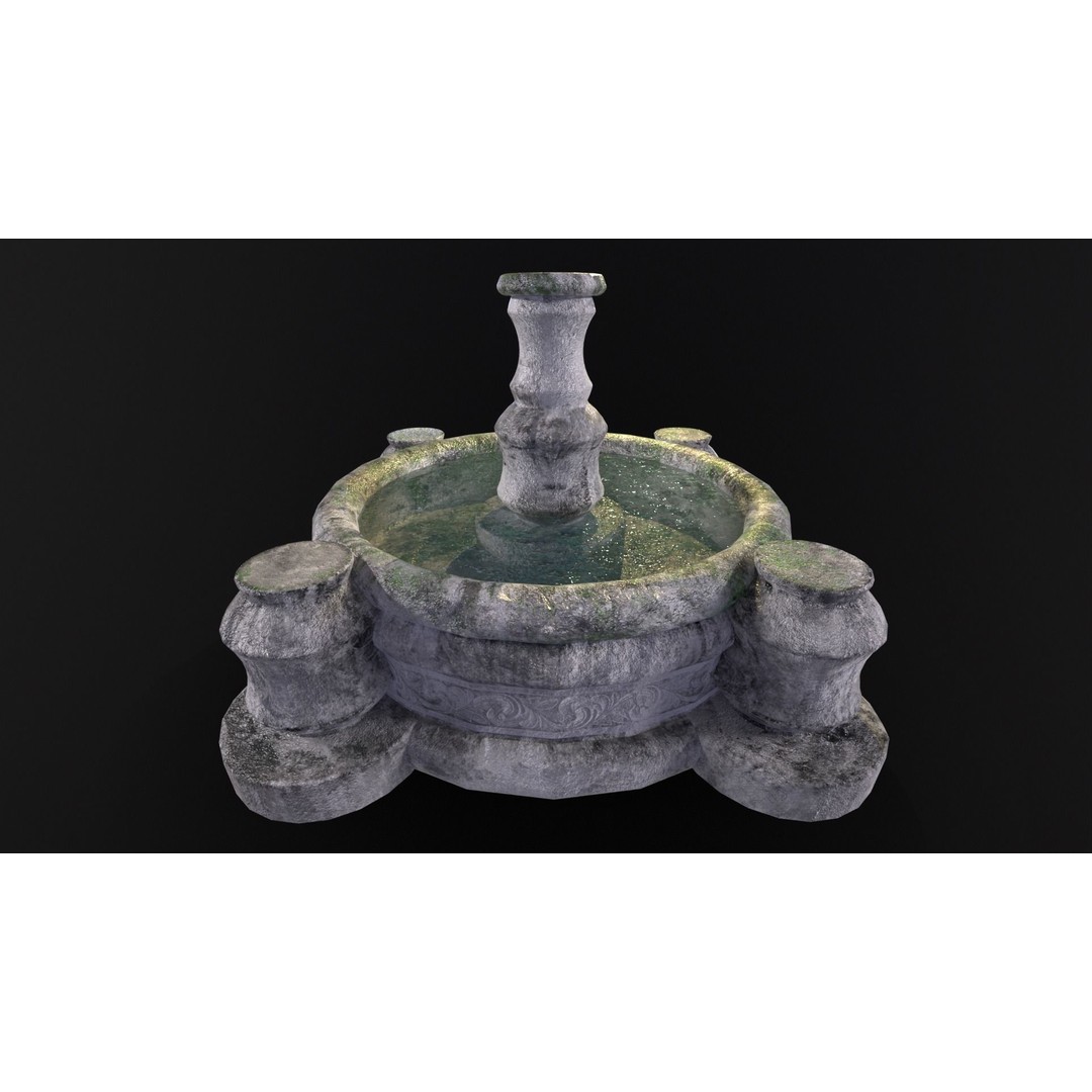 Round Stone Fountain 3D Model – Low Poly PBR Asset, FBX, OBJ - View 11