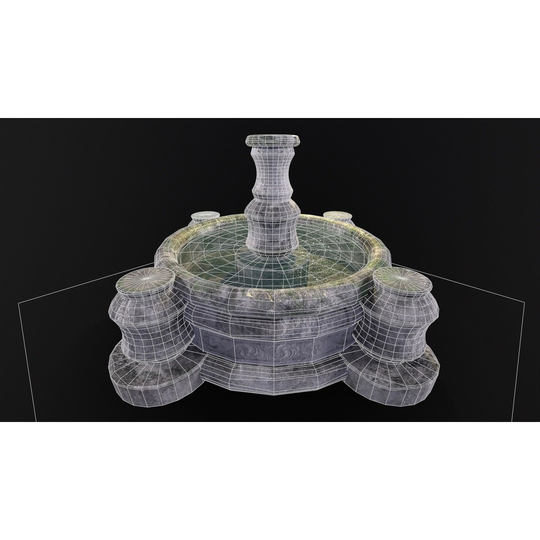 Round Stone Fountain 3D Model – Low Poly PBR Asset, FBX, OBJ - View 12