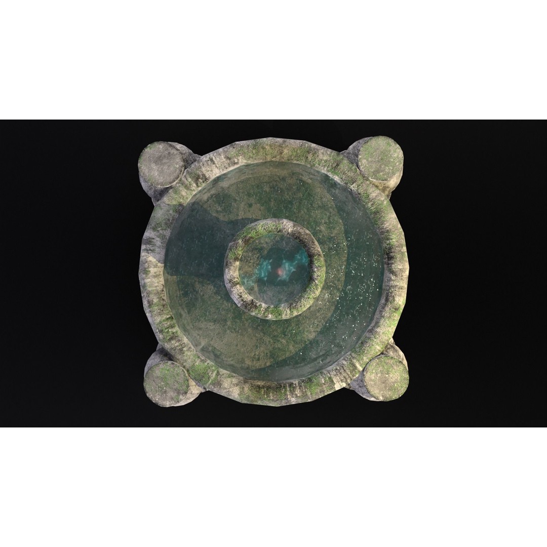 Round Stone Fountain 3D Model – Low Poly PBR Asset, FBX, OBJ - View 13