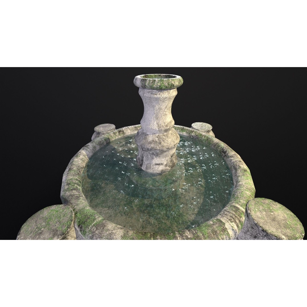 Round Stone Fountain 3D Model – Low Poly PBR Asset, FBX, OBJ - View 15