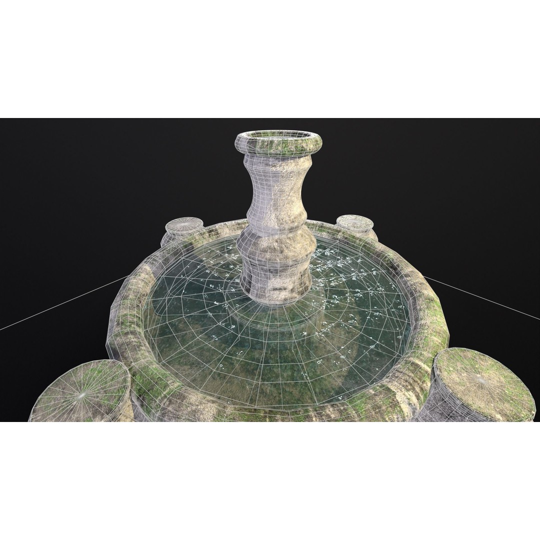 Round Stone Fountain 3D Model – Low Poly PBR Asset, FBX, OBJ - View 16