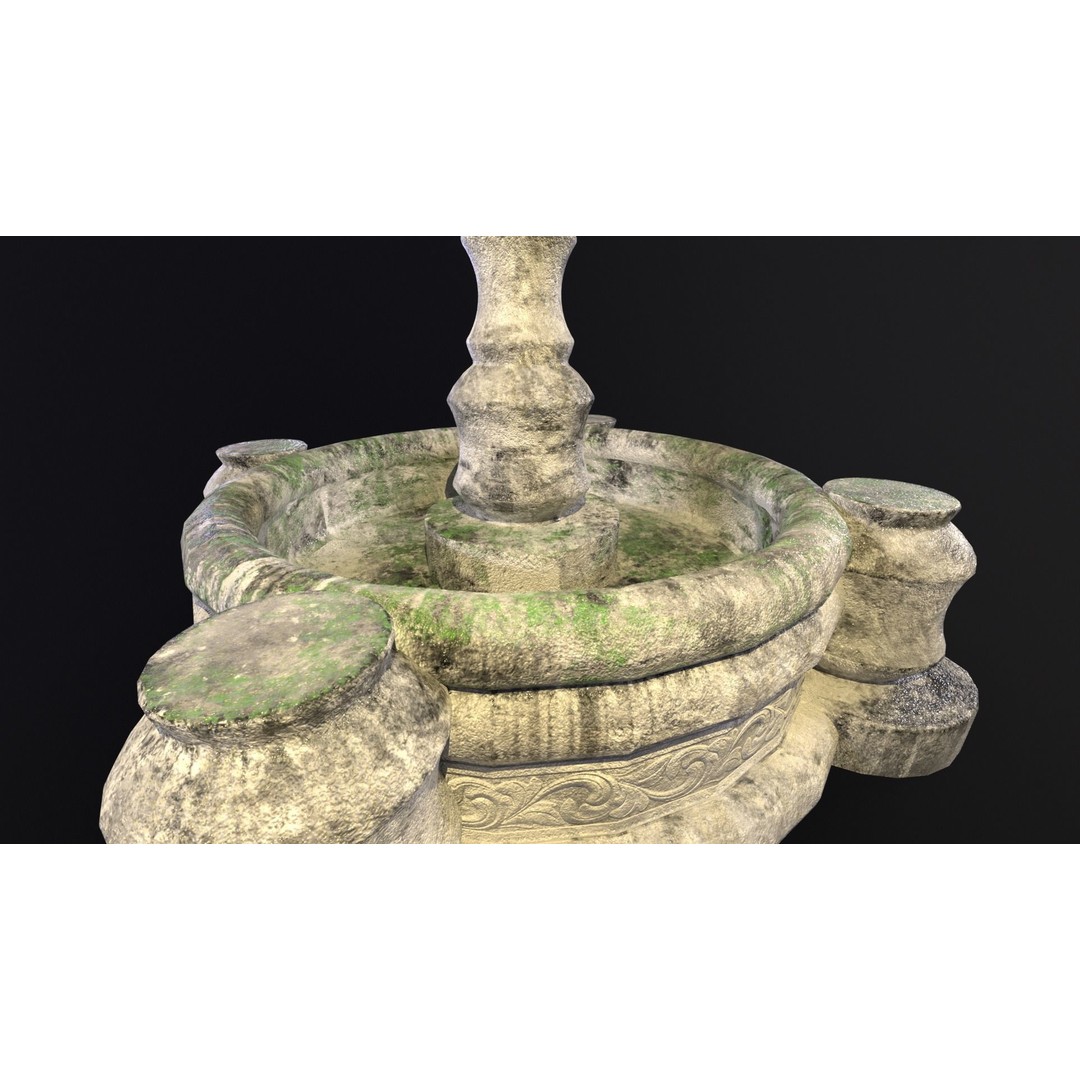 Round Stone Fountain 3D Model – Low Poly PBR Asset, FBX, OBJ - View 17