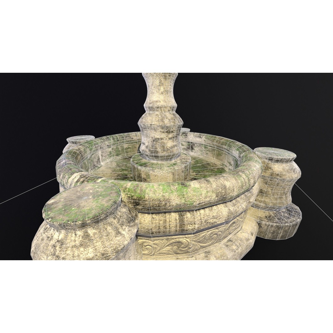 Round Stone Fountain 3D Model – Low Poly PBR Asset, FBX, OBJ - View 18
