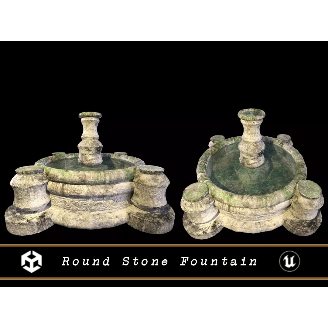 Round Stone Fountain 3D Model – Low Poly PBR Asset, FBX, OBJ - View 2