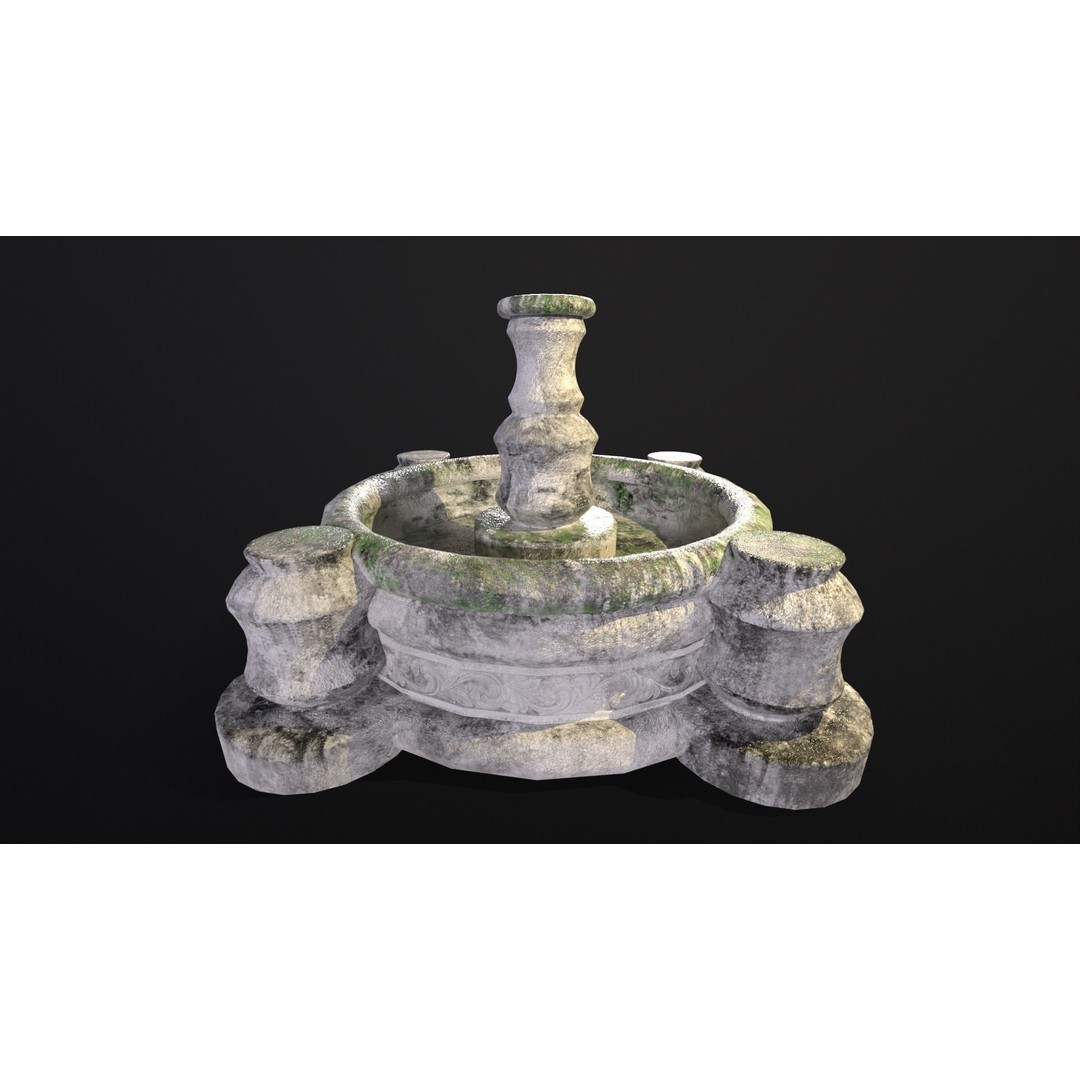 Round Stone Fountain 3D Model – Low Poly PBR Asset, FBX, OBJ - View 21