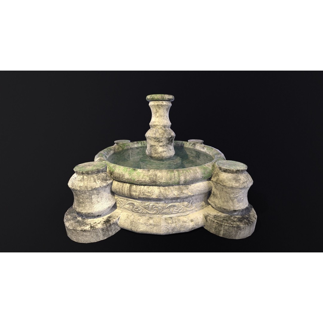 Round Stone Fountain 3D Model – Low Poly PBR Asset, FBX, OBJ - View 3