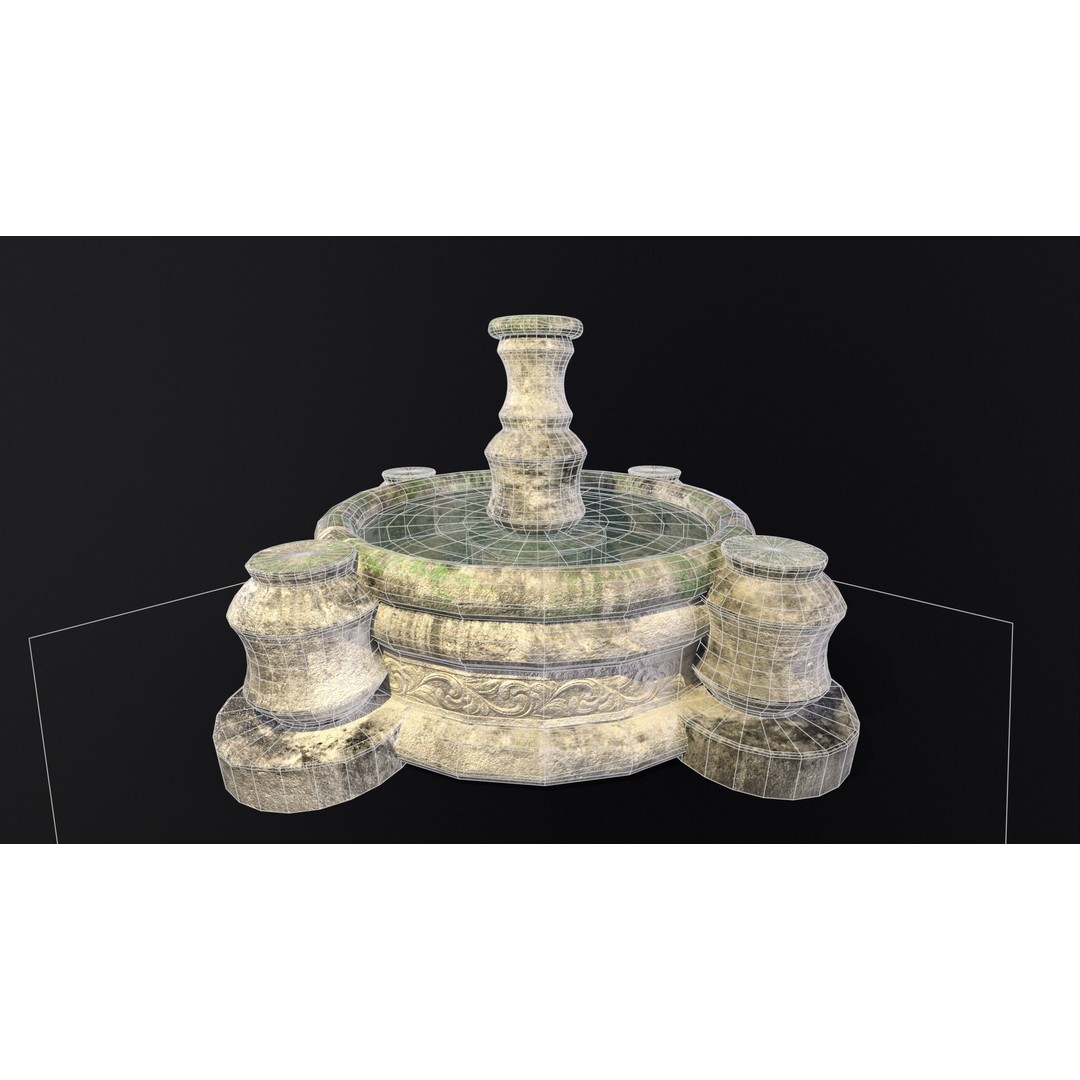 Round Stone Fountain 3D Model – Low Poly PBR Asset, FBX, OBJ - View 4