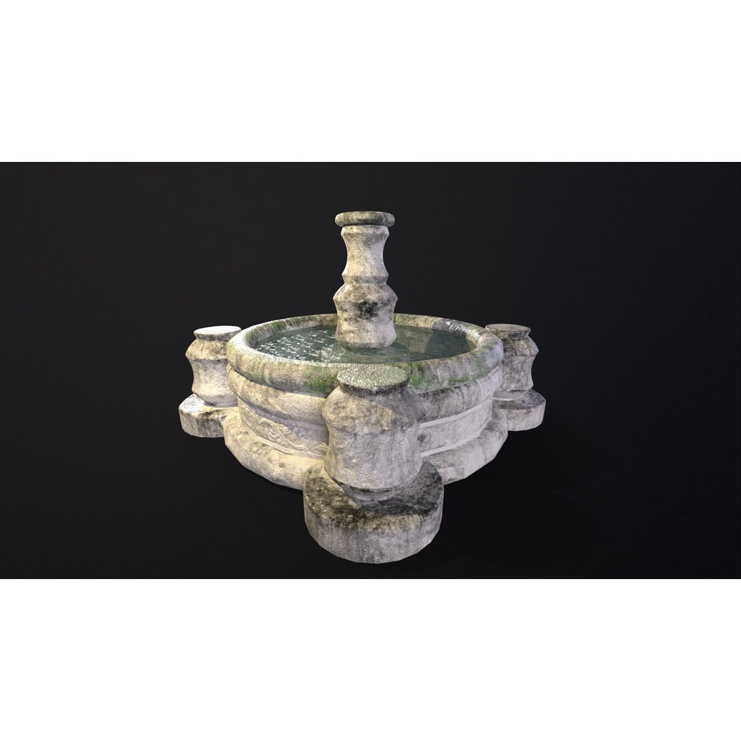 Round Stone Fountain 3D Model – Low Poly PBR Asset, FBX, OBJ - View 5
