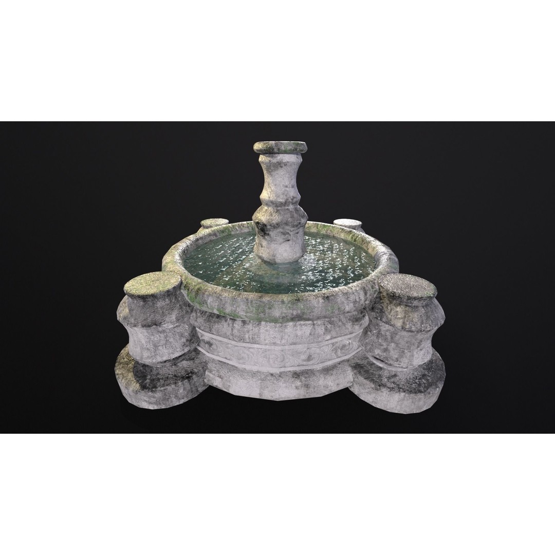 Round Stone Fountain 3D Model – Low Poly PBR Asset, FBX, OBJ - View 7