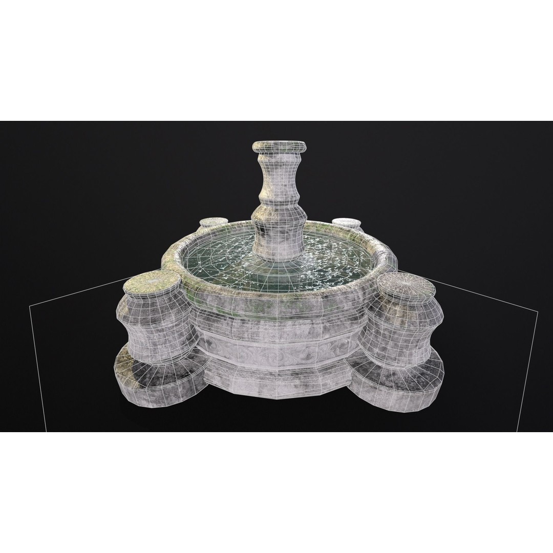 Round Stone Fountain 3D Model – Low Poly PBR Asset, FBX, OBJ - View 8