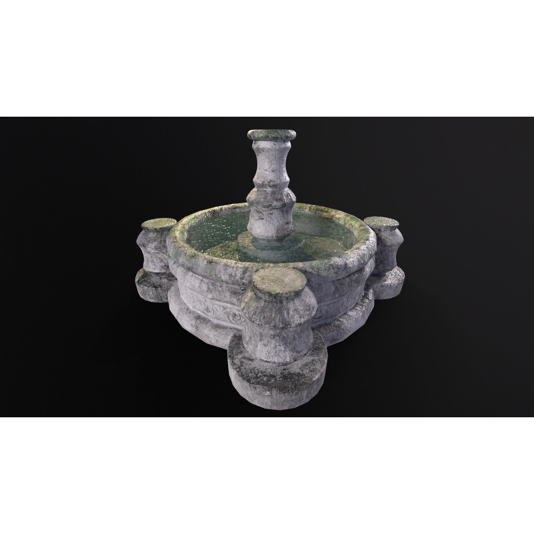Round Stone Fountain 3D Model – Low Poly PBR Asset, FBX, OBJ - View 9