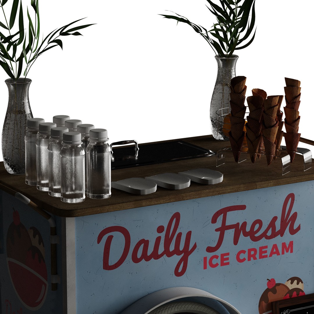 Ice Cream Cart 3D Model – Blue Exterior Vehicle with PBR Textures